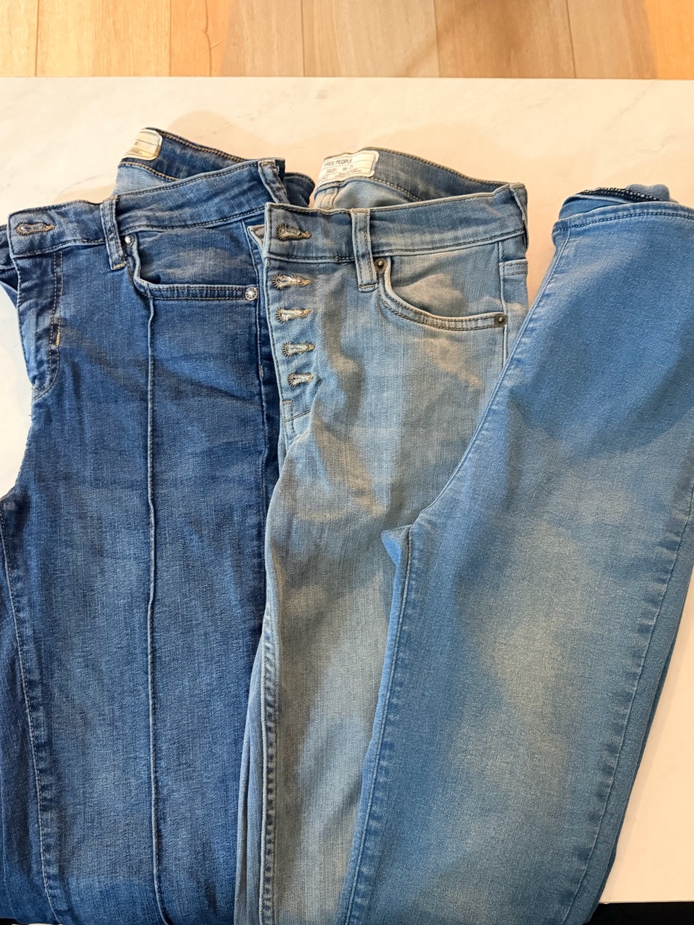 Bundle of Free People Women’s Skinny Jeans Trio in Dark, Medium, and Light Blue